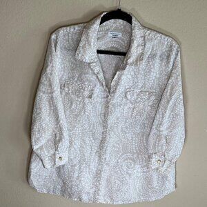 Charter Club Weekend Women's White and Brown Linen Shirt, Size XL